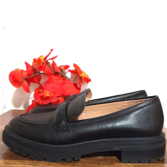 SOLD🔴🔴🔴🔴🔴🔴Madewell Women's Black Leather Lugged Slip On Loafer 8.5 - Picture 3 of 11